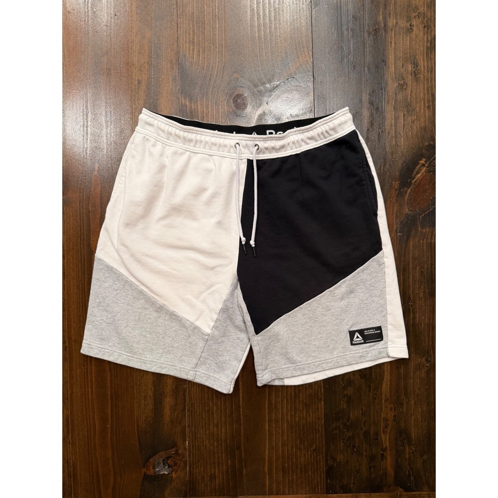 Reebok Mens Colorblock Sweat Shorts Black White Grey Large